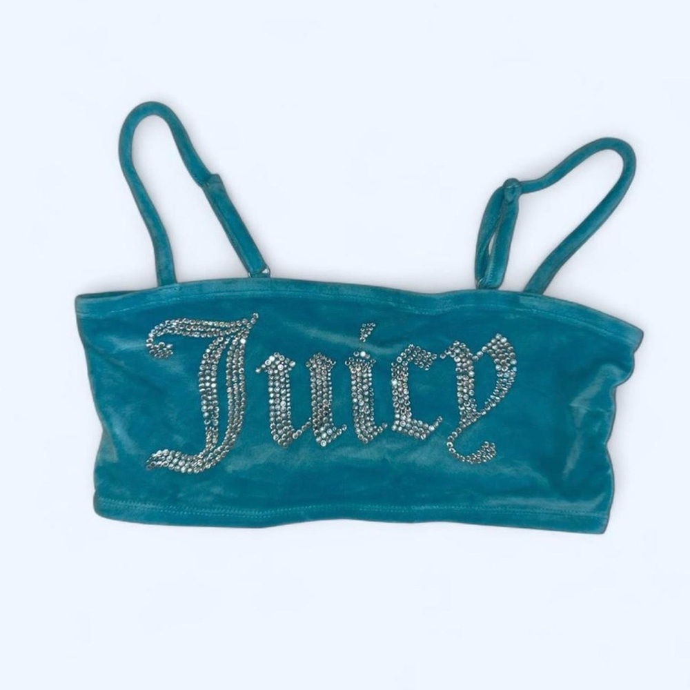 Juicy Couture Teal Velour Rhinestone Logo Crop Tank